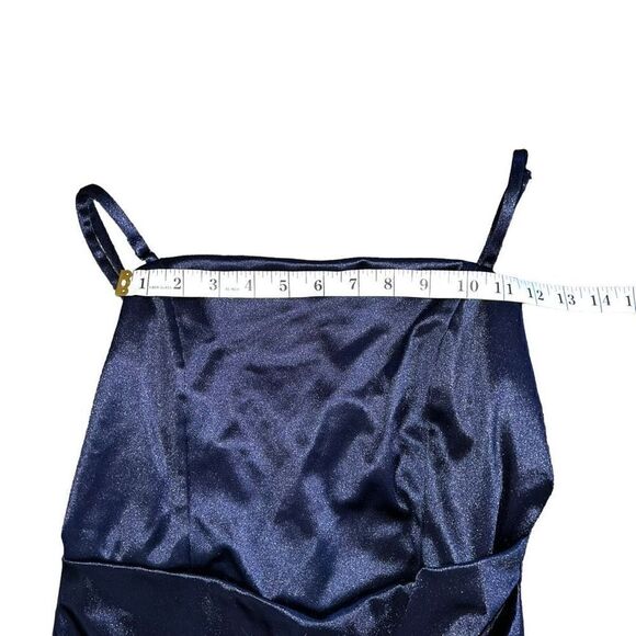 HONEY & ROSIE Square Neck Faux Wrap Satin Blue Dress Size Large - Picture 7 of 11